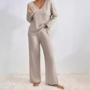 2025 nuovo Best-seller <span class=keywords><strong>autunno</strong></span>/<span class=keywords><strong>inverno</strong></span> con scollo a V Casual a spina di pesce a coste a maniche lunghe da donna - Product Image 3