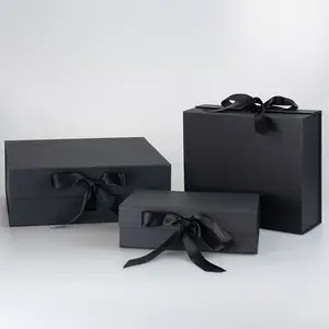 化妆品香水纸板翻盖磁铁可折叠礼品盒豪华定制标志黑色包装化妆品手工接受