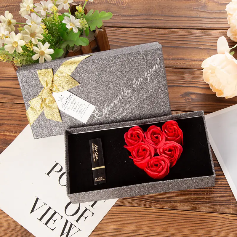 Black Cover Lipstick Packaging Gifts Box Packing Valentine's Day Rose Cosmetic Artificial Soap Flower