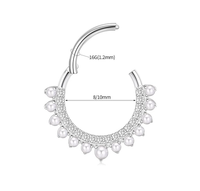 Anneau de nez en titane G23 ASTM F136 avec perle pendante et zircon cubique, piercing de narine 16G, bijou corporel plaqué or 18 carats pour mariage
