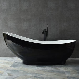 Modern Freestanding Acrylic Bathtub Black Moon-Shaped Whirlpools 1-Person Hot Soaking <strong>Bath</strong> with Drainer Accessory - Product Image 3