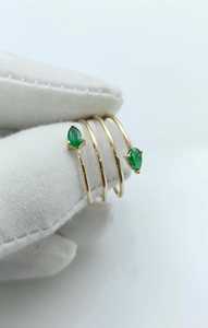 14KT Yellow Gold Women's Fine Jewelry Lab <b>Emerald</b> Double Pear Bypass Spiral <b>Ring</b> for Party Occasions Minimalist Design - Product Image 2