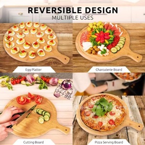 Solid Wood Round Cutting Board With Handle And Juice Grooves For <b>Kitchen</b> Use - Product Image 2