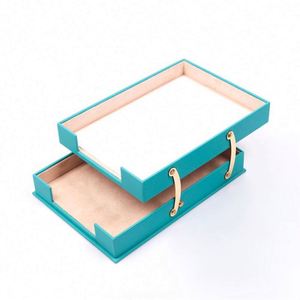 Modern Double Document Tray <b>Foldable</b> Leather and Mesh Metal <b>Desk</b> Organizer Set for Office Desktop Stylish Office Tray - Product Image 6