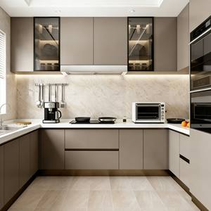 Gabinetes de Cocina Modernos de Lujo en Beige 2026, Juego de MDF y Melamina Personalizado con Almacenamiento de Puerta de Vidrio y Electrodomésticos Integrados - Product Image 5