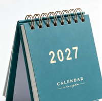 Kalender Meja Mini Warna Morandi Kustom dengan Jam, Kertas Seni, untuk Pajangan Kantor