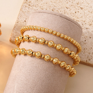 Bracelet unisexe PAVOI en alliage plaqué or jaune 14 carats avec perles irrégulières, trio |   Ensemble de 3 bracelets extensibles vintage pour cadeau - Product Image 5
