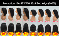 Promotion 25$ Perruques Bob Lace Frontal 13x4 en dentelle transparente, Ondes d'eau, 10A, 10 12 14 16 pouces, 200% de densité, Lisses, 100% Cheveux Humains, Vente en Gros