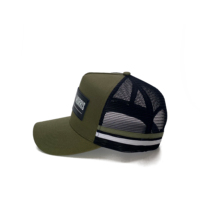 Offre Spéciale camionneur chapeau en cuir Patch Logo pays haut profil rayé camionneur chapeau, 5 panneau maille camionneur chapeau personnalisé