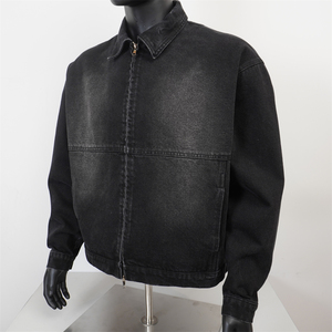 Áo khoác denim đen cắt ngắn, chất liệu canvas cao cấp, thiết kế thời trang TOPSHOW, có khóa kéo, kiểu dáng Detroit, may sẵn, màu đen đã qua xử lý, dành cho nam - Product Image 3