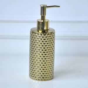 ชุดอุปกรณ์ห้องน้ำเซรามิกโรงแรมเจียซุ่น ชุดหรูหราเคลือบทอง 6 ชิ้น ที่จ่ายสบู่เหลว กระป๋องใส่ของ ถังขยะ - Product Image 2