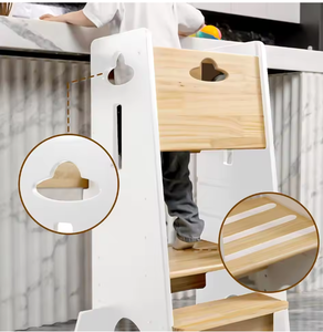<span class=keywords><strong>Tabouret</strong></span> de cuisine en bois réglable sur 3 niveaux pour enfants, <span class=keywords><strong>tabouret</strong></span> auxiliaire pour enfants, assistant de cuisine, couleurs blanc et naturel - Product Image 2