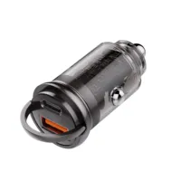 Chargeur de voiture transparent haute puissance 65W, double port PD QC à charge rapide, design à anneau de traction, mini adaptateur allume-cigare