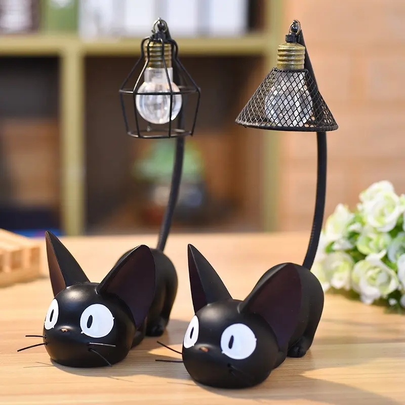 Lampada da scrivania in resina Gigi Cat Night Light bambini presenta luci da tavolo ornamento per la casa decorazione per camera da letto artigianale illuminazione per gatti neri