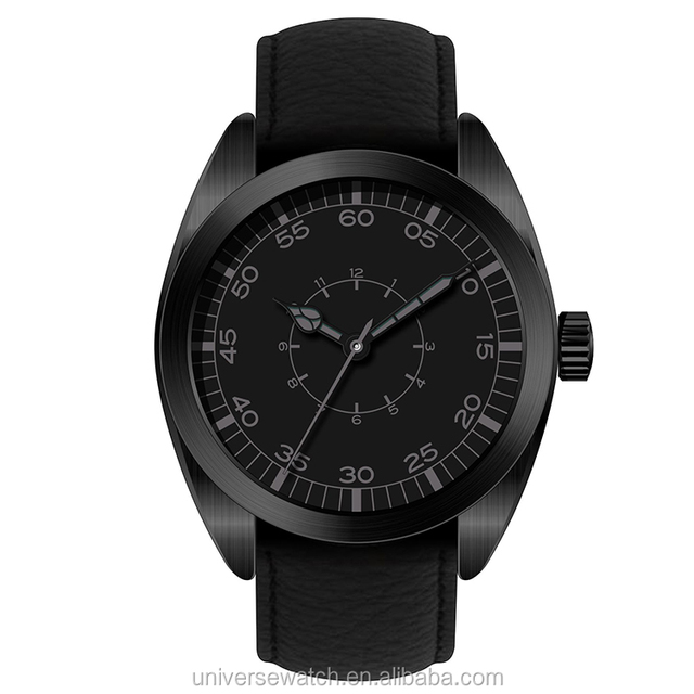 Good Quality and Price Branded Men's Watch Black Plated Stainless Steel case and Genuine Leather Strap U2660