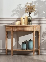 Table d'entrée en chêne de style campagnard français vintage, table semi-circulaire en bois massif antique vieilli, armoire d'entrée