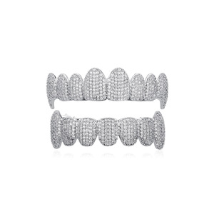 Blues thiết kế mới bạc Zircon Kim cương ma cà rồng grillz Răng Nanh Ice out CZ Zircon grills răng grillz Top dưới một bộ - Product Image 5