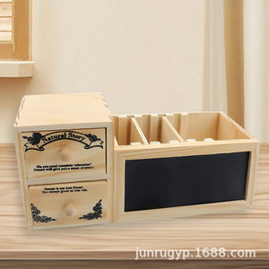 Wooden Desktop <b>Storage</b> <b>Box</b> With <b>Drawers</b> And Chalkboard Office Stationery Organizer Rectangle 23x7x9.5cm Standing Type - Product Image 4