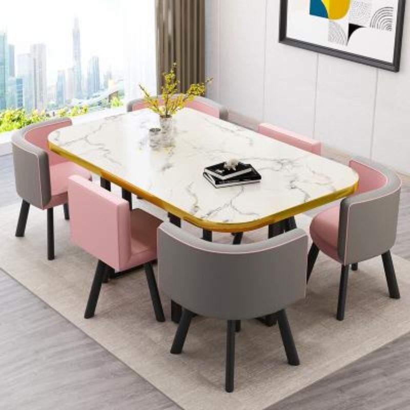 Tavolo in marmo con sedia rosa+grigia