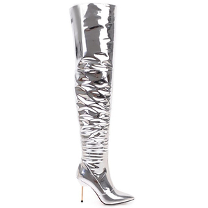 Botas de Mujer Plateadas Brillantes, Super Altas, de Tacón Delgado, por Encima de la Rodilla, Botas de Invierno, Zapatos de Tacón de Aguja, Botas Super Largas - Product Image 4