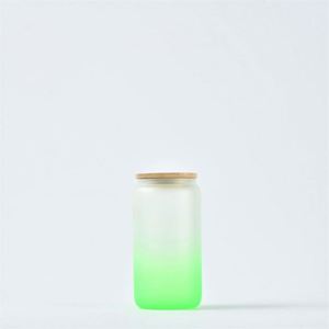 Gobelet en verre dépoli de 16 oz pour sublimation DIY, couleur dégradée, avec couvercle en bambou, pour bière et eau - Product Image 4