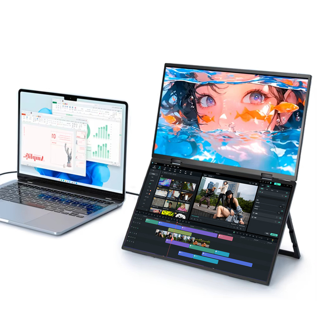 OEM ODM 14 15.6 16 18.5 Inch 330° Foldable Gravity Sensing PC Laptop LCD Dual 4K Portable Monitor