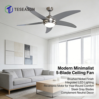 Ventilateur de plafond TS52-5CS(SN) 52 pouces avec lumière |   5 pales en MDF, support de lampe E27, télécommande, AC60W DC30W 110-240V