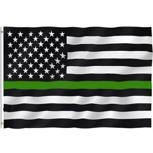 Quick shipping stock 3x5 ft 100% polyester with fadeless and double stitching fine blue and green lines with brass rings US flag