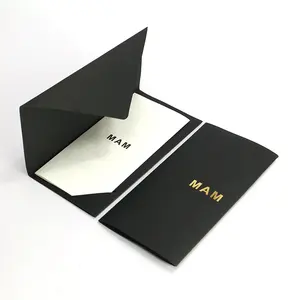 Enveloppe pour carte d'invitation professionnelle pliante, emballage en papier noir avec Logo personnalisé, feuille d'or