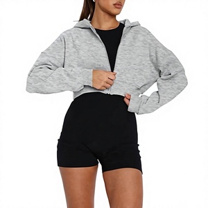 Sudadera con capucha informal de invierno para mujer, personalizada, gris jaspeado, estampada, de manga larga, con cremallera, de punto de algodón, extragrande - Product Image 1