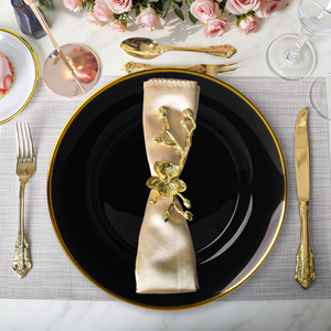 Ensemble de plats à dîner en verre élégant de haute qualité, rond, blanc/<span class=keywords><strong>vert</strong></span>/noir, bord doré, assiette de service en verre pour dîner, fête, mariage - Product Image 5