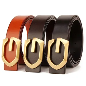 Fashion Designer Genuine Real Leather Black Men Belt with Solid Brass Buckle China Manufacturer Wholesale Custom belt for Men