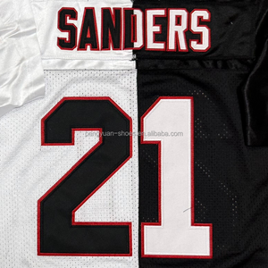 ディオンサンダースを出荷する準備ができました黒/白の先祖返り最高品質のステッチアメリカンフットボールジャージー - Product Image 1