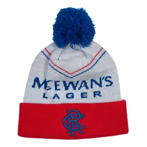 OEM low MOQ hot sale unisex football fans party custom embroidery jacquard logo winter hats with bobble pom pom beanie adult