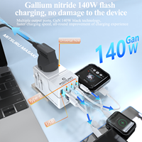 Foxcan adaptor daya Travel Universal portabel, pengisi daya pintar 4 USB dengan PD QC3.0 140W, pengisian daya seluruh dunia untuk 4 perangkat