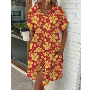 Personalizado Estilo <span class=keywords><strong>Hawaiano</strong></span> Tropical Floral impreso rayón Turn Down Collar manga caída camisa <span class=keywords><strong>vestido</strong></span> con bolsillos laterales <span class=keywords><strong>vestido</strong></span> de <span class=keywords><strong>mujer</strong></span> - Product Image 1