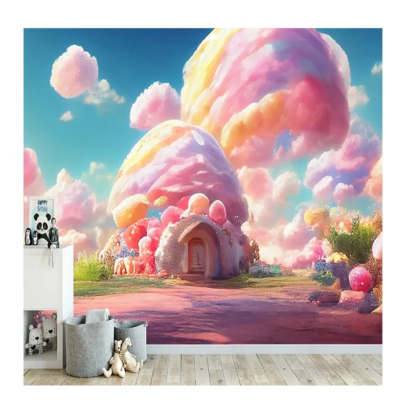 KOMNNI personnalisé main champignon arc-en-ciel Mural papier peint salon enfants chambre murale décor fresque