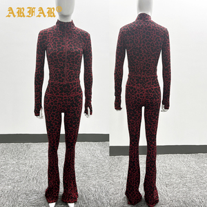 Luxury Activewear Set for Women Custom <strong>Leopard</strong> <strong>Print</strong> Sports Jacket High Waist Flared <strong>Leggings</strong> 2 Piece Yoga Set Workout Clothes - Product Image 2