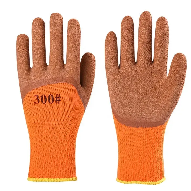 Keep Warm Full Finger Oil Proof Gloves Colorblock Protective Hand Terry Pvc Form Coated Work Gloves