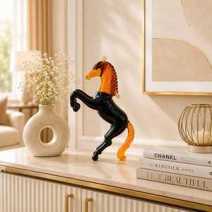 Figura de Caballo de Vidrio Soplado a Mano, Escultura de Animal en Color Ámbar y Negro, Adorno Decorativo - Product Image 6
