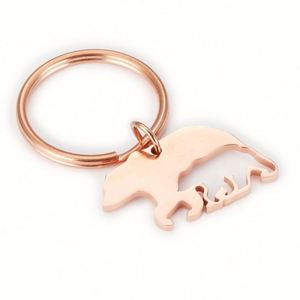 Porte-clés en acier inoxydable avec pendentif ours aux pieds dodus, style dessin animé créatif et simple, avec accessoires métalliques tendance, cadeau pour maman - Product Image 4