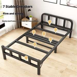 Modern Full Size Foldable Iron Frame Fabric Upholstered <b>Bed</b> Lightweight and Compact for Bedroom and Apartment Dormitory Use - Product Image 3