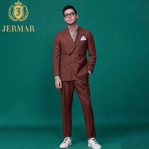 <span class=keywords><strong>Costume</strong></span> en Laine Marron <span class=keywords><strong>Rouille</strong></span> Double Boutonnage Rétro de Luxe Sur Mesure pour <span class=keywords><strong>Homme</strong></span> – Ensemble Blazer Formel Premium pour Garçons d'Honneur et Mariages - Product Image 1