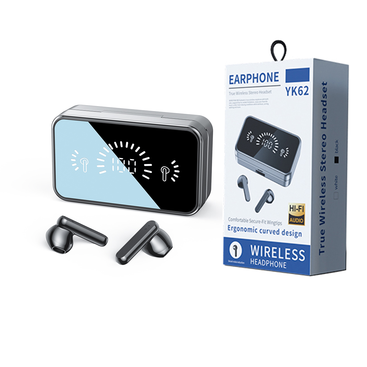 Водонепроницаемые спортивные зеркальные наушники YK62 TWS с поддержкой Bluetooth 5,0 и светодиодной подсветкой