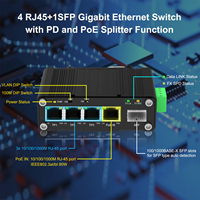 Conmutador PoE PD Industrial con 3 Puertos Gigabit, 1 SFP y Salida de CC para Alimentar Cámaras IP y Puntos de Acceso