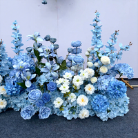 Ensemble de toile de fond de fleurs artificielles faites à la main, durables, bleu et blanc mélangés, arrangement floral en soie pour la décoration de mariages, fêtes et locations de boutiques