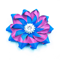 Broche en ruban avec fleur en strass bleu et rose de 10 cm pour mariage, fiançailles, fête, cadeau