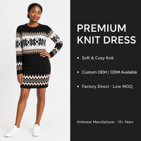 Robe Courte Femme Chic et Tendance en Maille Mélange Viscose à Col Rond et Manches Longues, Motif Flocon de Neige Fair Isle, Personnalisable avec LOGO, Noire, Automne Hiver