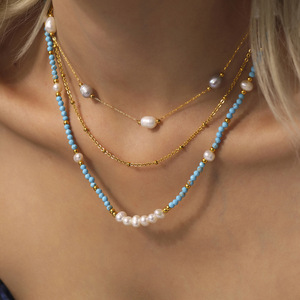 <span class=keywords><strong>Collier</strong></span> en perles d'eau douce naturelles et turquoise pour femmes, ensemble de bracelets faits à la main, bijoux vintage français en gros - Product Image 3