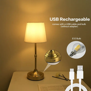 Lámpara <span class=keywords><strong>de</strong></span> Noche Moderna y Sencilla con Base Dorada, Recargable por USB, Regulable, Inalámbrica, con Pantalla Metálica y <span class=keywords><strong>Luz</strong></span> Cálida para Dormitorio, Estudio u Oficina - Product Image 4
